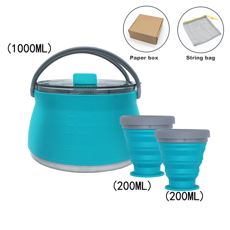 Outdoor camping cookware suit folding kettle silicone coffee cup portable self-driving tour Amazon combination