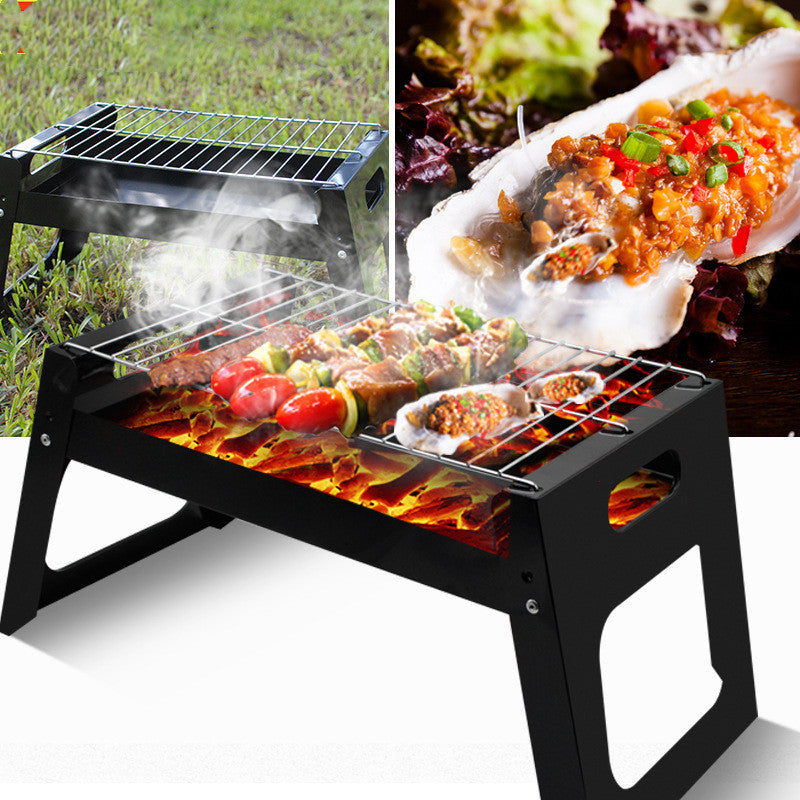 Folding Outdoor Barbecue Grill Iron Rotisserie Chicken Meat Kebab Roasting Rack Portable Camping Picnic BBQ Charcoal Stove Stand